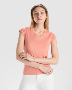 Tricou bumbac cambrat cu guler in V VICTORIA